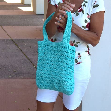 Aqua Crochet Tote Bag .